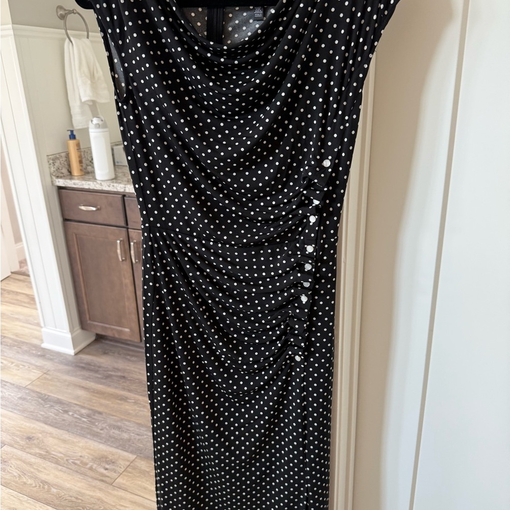 White House Black Market Black and White Polka Dot Midi Dress